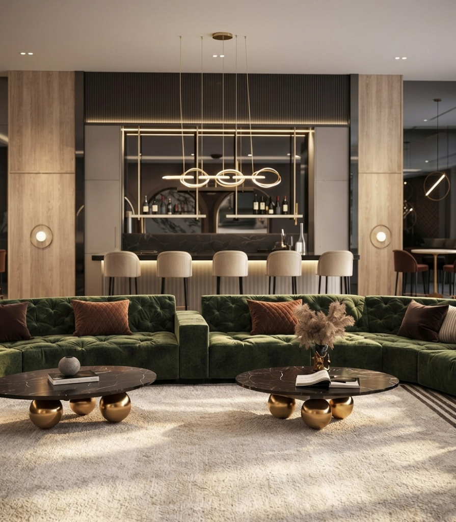 The Bridle Estate residents' lounge and wellness amenity spaces